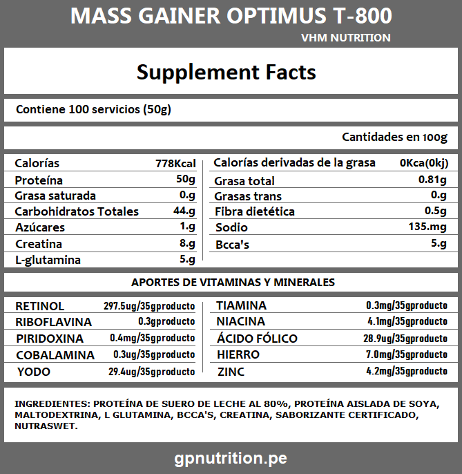 MASS GAINER OPTIMUS 5kg - Imagen 3